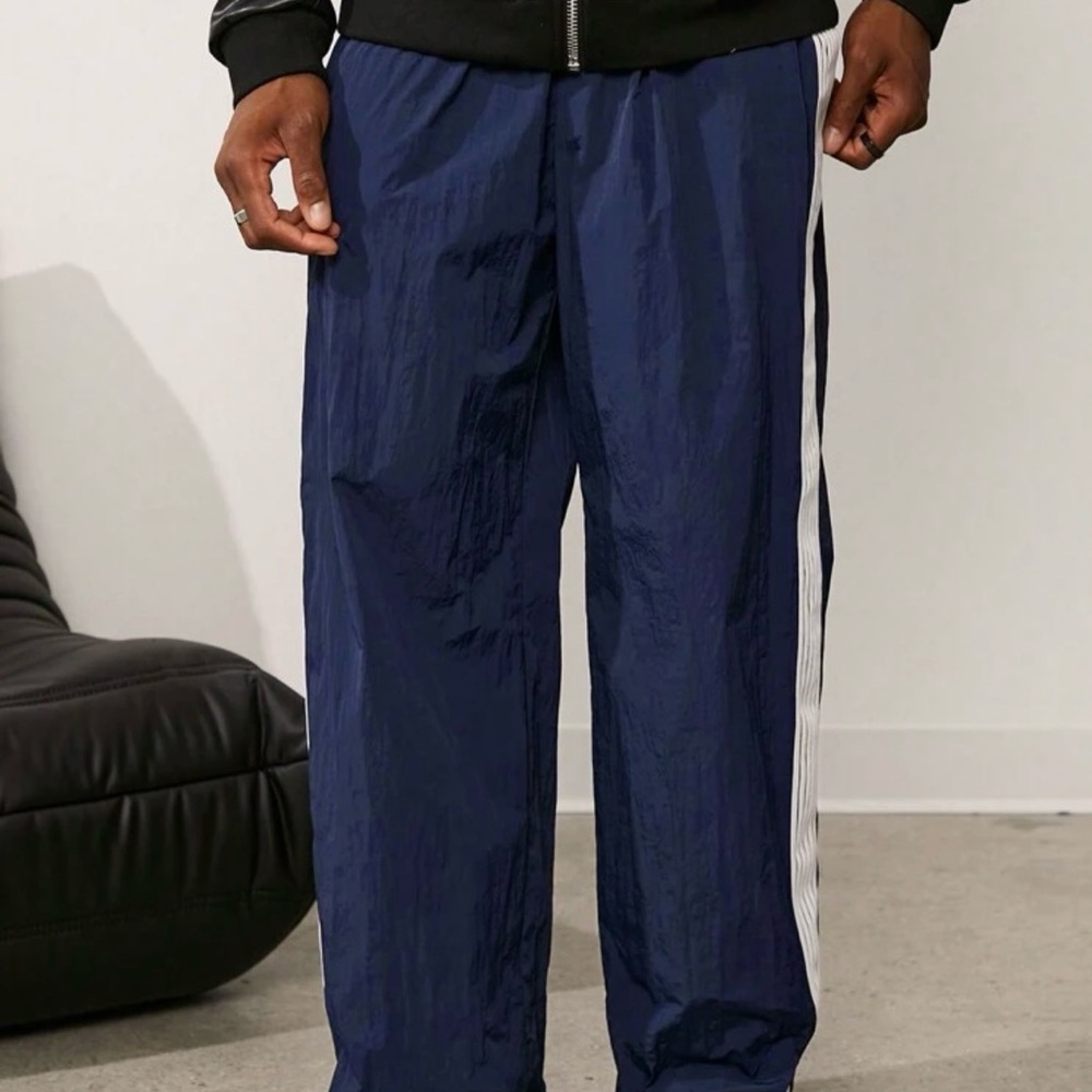 Navy Blue Track Pants with White Stripe